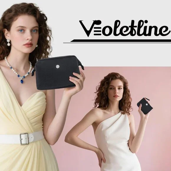 Black PU Leather Women’s Clutch Set with Coin Purse and Keychain, Elegant Mini H